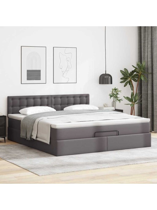 Osmaņu gultas rāmis ar matrača pelēks 160x200cm mākslīgā āda