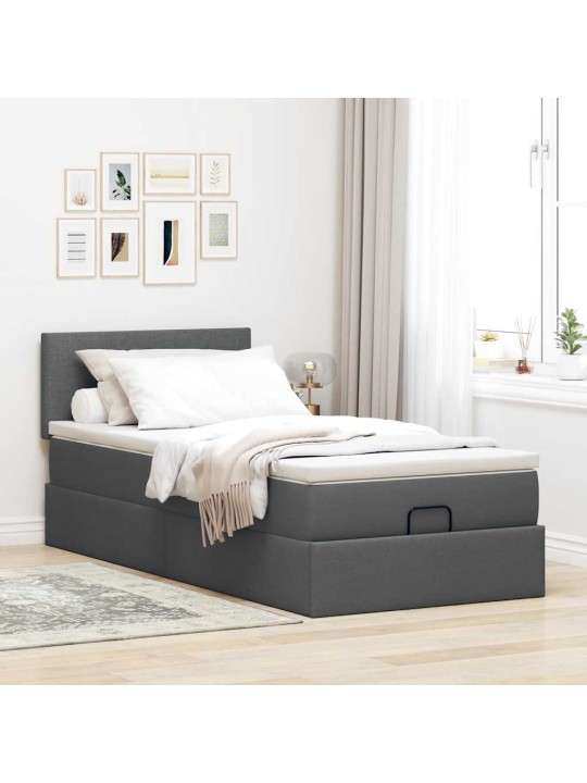 Osmaņu gultas rāmis ar matrača tumši pelēks 90x190 cm audums