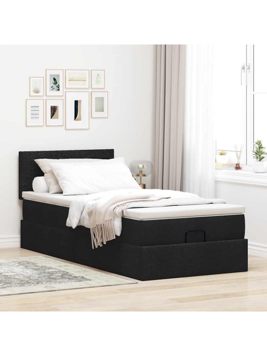 Osmaņu gultas rāmis ar matrača melns 90x200 cm audums