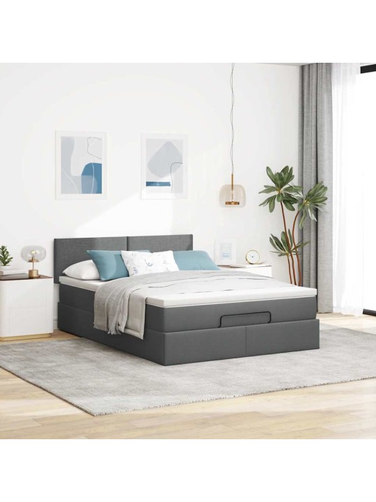 Osmaņu gultas rāmis ar matrača tumši pelēks 140x200 cm audums
