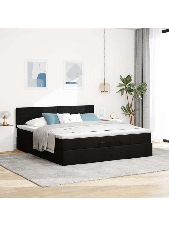 Osmaņu gultas rāmis ar matrača melns 180x200 cm audums