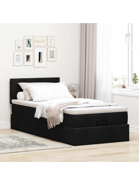 Osmaņu gultas rāmis ar matrača melns 90x200 cm audums