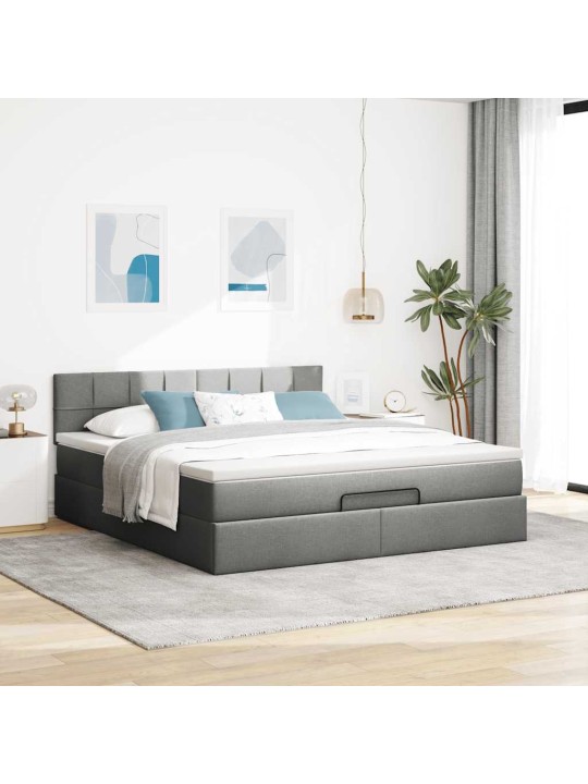 Osmaņu gultas rāmis ar matrača tumši pelēks 180x200 cm audums
