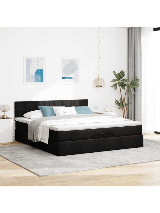 Osmaņu gultas rāmis ar matrača melns 180x200 cm audums