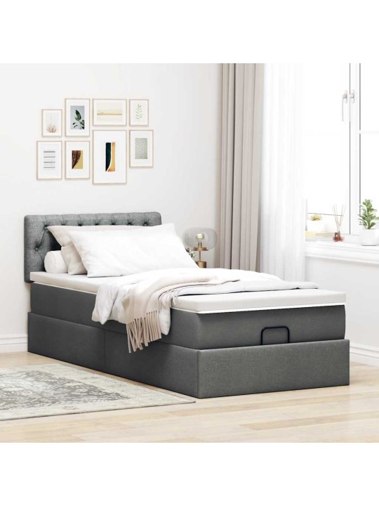 Osmaņu gultas rāmis ar matrača tumši pelēks 90x190 cm audums