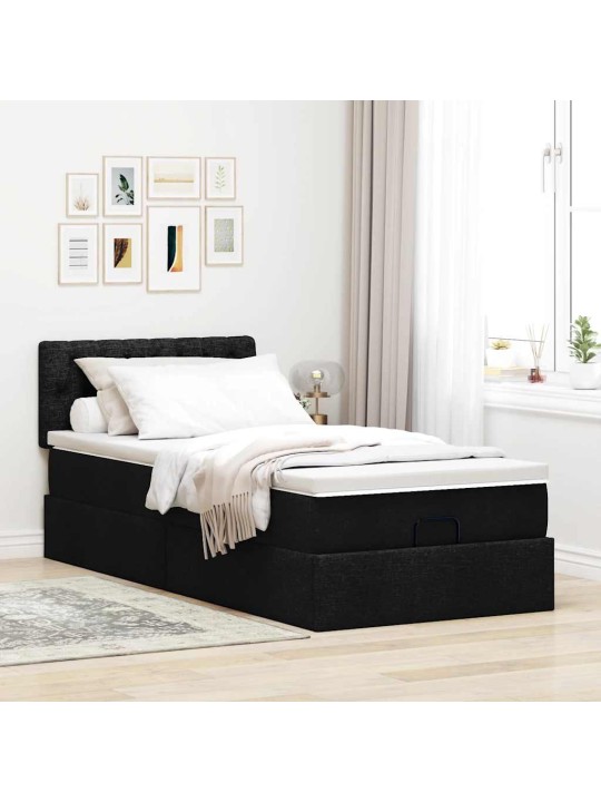 Osmaņu gultas rāmis ar matrača melns 100x200 cm audums