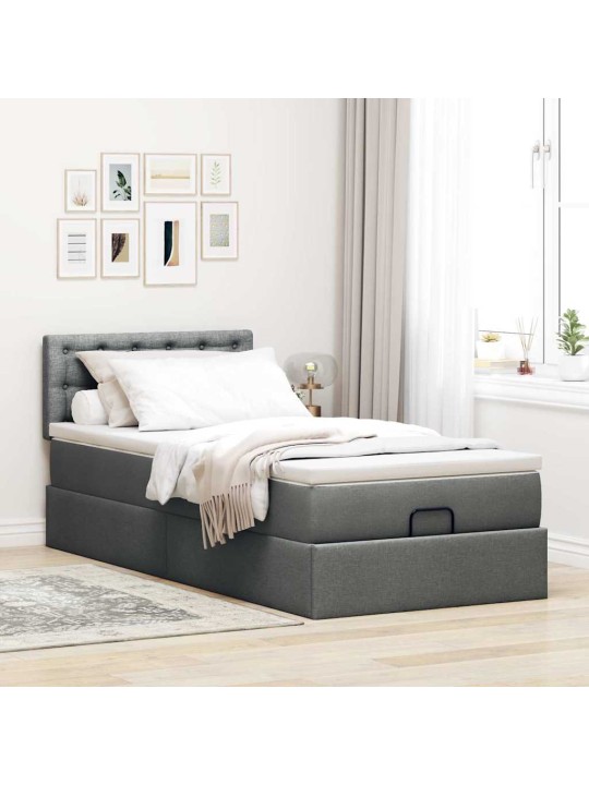 Osmaņu gultas rāmis ar matrača tumši pelēks 90x200 cm audums