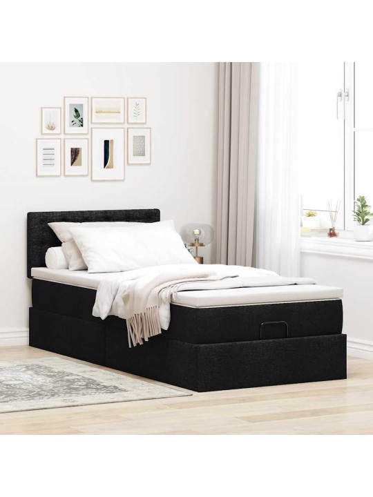 Osmaņu gultas rāmis ar matrača melns 90x200 cm audums