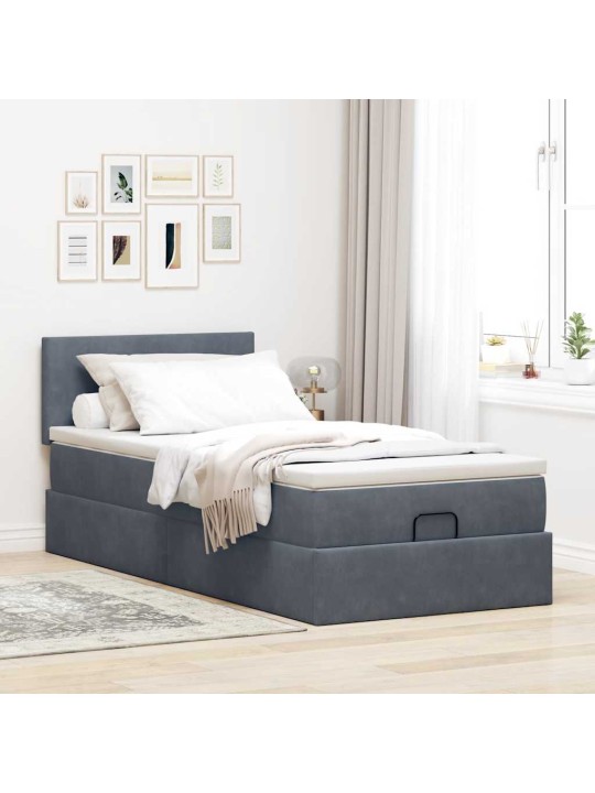 Osmaņu gultas rāmis ar matrača gaiši pelēks 80x200 cm samts