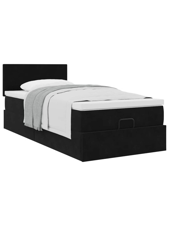 Osmaņu gultas rāmis ar matrača melns 90x190cm samts