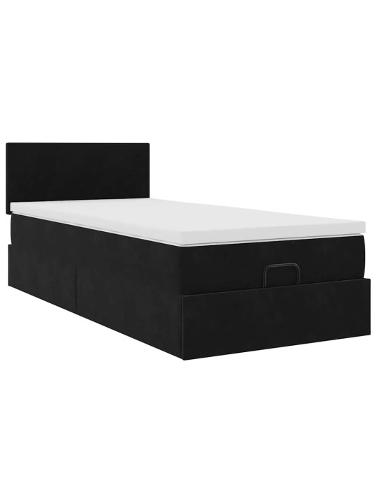 Osmaņu gultas rāmis ar matrača melns 90x190cm samts