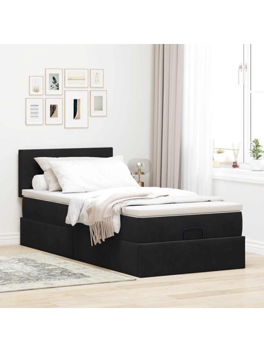 Osmaņu gultas rāmis ar matrača melns 90x200cm samts