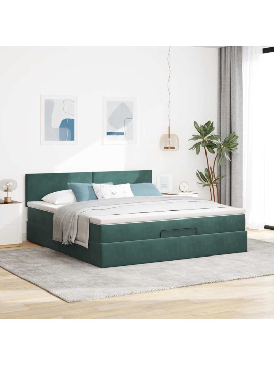 Osmaņu gultas rāmis ar matrača tumši zaļš 180x200 cm samts