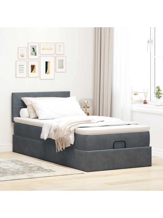 Osmaņu gultas rāmis ar matrača tumši pelēks 80x200 cm samts