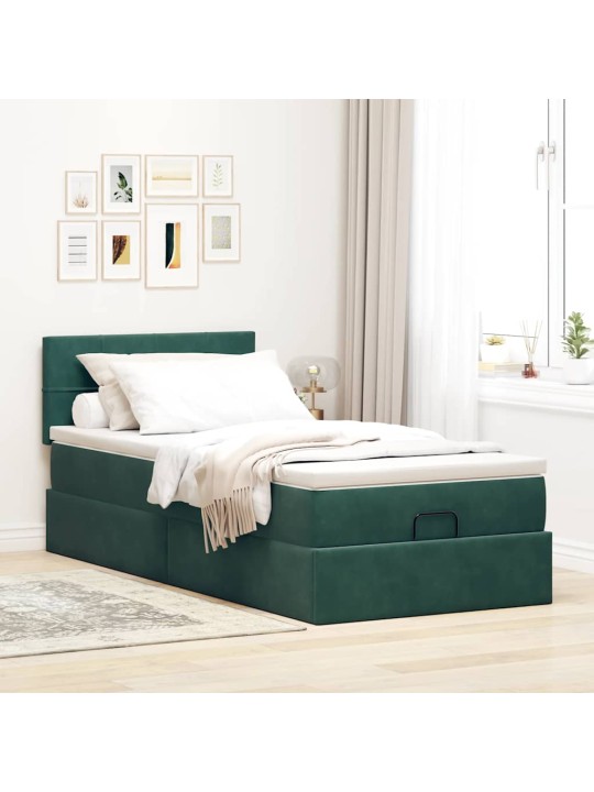 Osmaņu gultas rāmis ar matrača tumši zaļš 90x200cm samts