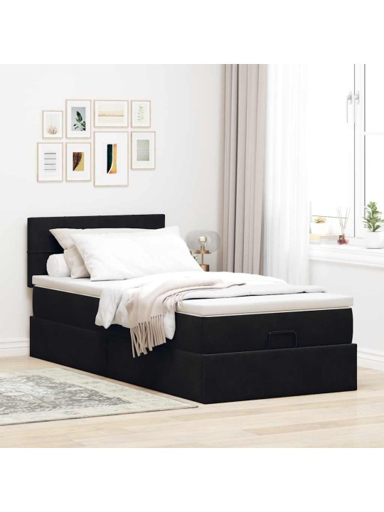 Osmaņu gultas rāmis ar matrača melns 100x200cm samts