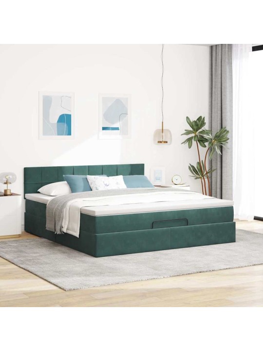 Osmaņu gultas rāmis ar matrača tumši zaļš 160x200 cm samts