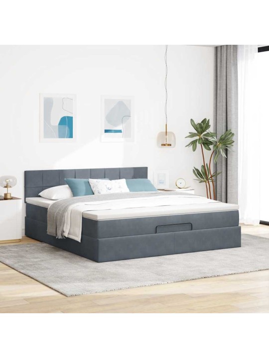 Osmaņu gultas rāmis ar matrača tumši pelēks 180x200 cm samts