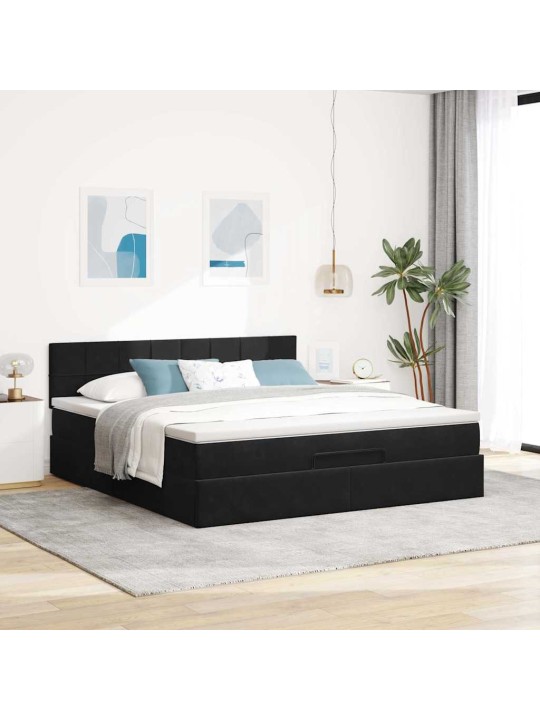 Osmaņu gultas rāmis ar matrača melns 180x200cm samts
