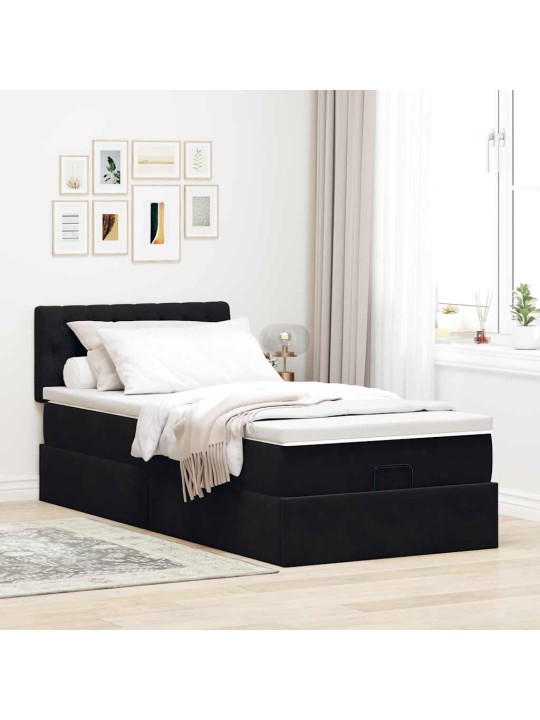 Osmaņu gultas rāmis ar matrača melns 90x190cm samts