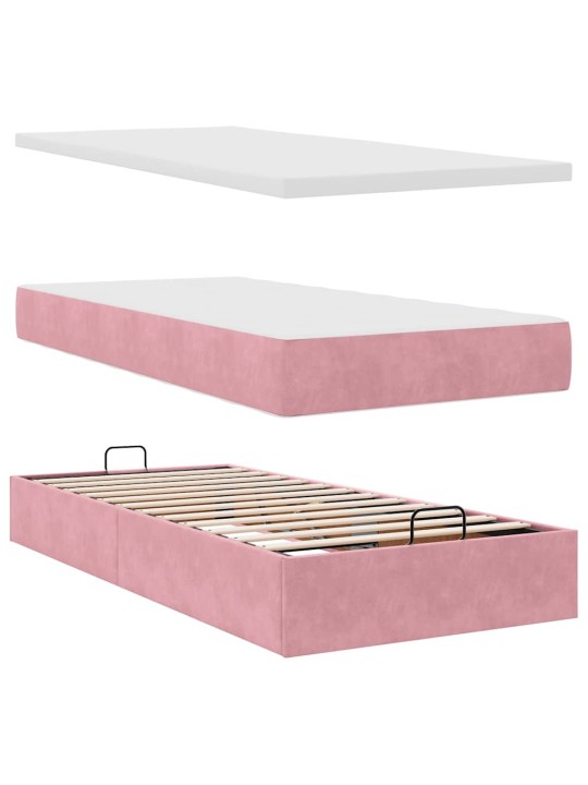 Osmaņu gultas rāmis ar matrača rozā 90x200cm samts