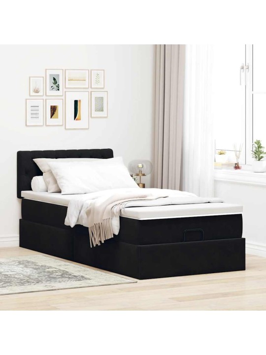 Osmaņu gultas rāmis ar matrača melns 100x200cm samts