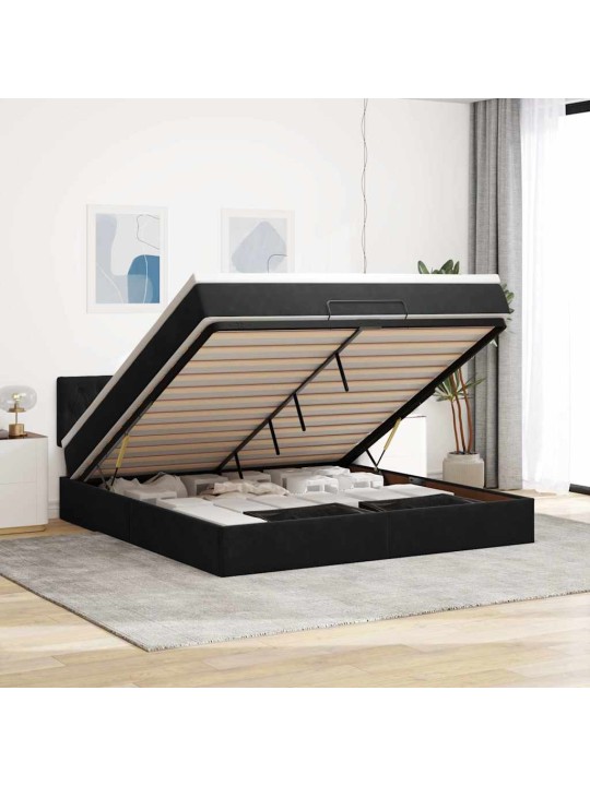 Osmaņu gultas rāmis ar matrača melns 160x200cm samts