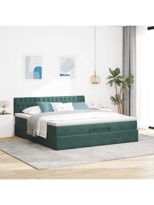 Osmaņu gultas rāmis ar matrača tumši zaļš 160x200 cm samts