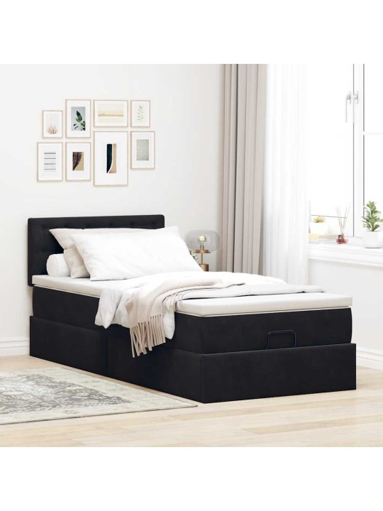 Osmaņu gultas rāmis ar matrača melns 80x200cm samts