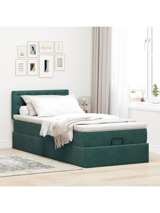 Osmaņu gultas rāmis ar matrača tumši zaļš 90x200cm samts