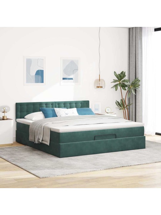 Osmaņu gultas rāmis ar matrača tumši zaļš 160x200 cm samts