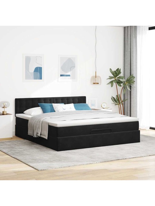Osmaņu gultas rāmis ar matrača melns 180x200 cm samts