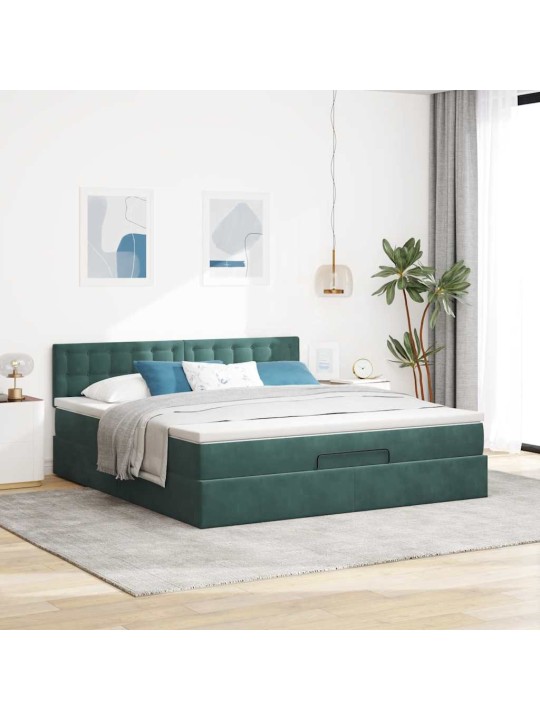 Osmaņu gultas rāmis ar matrača tumši zaļš 180x200 cm samts