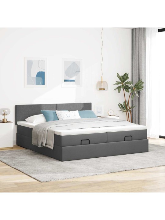 Osmaņu gultas rāmis ar matračiem tumši pelēks 180x200cm audums