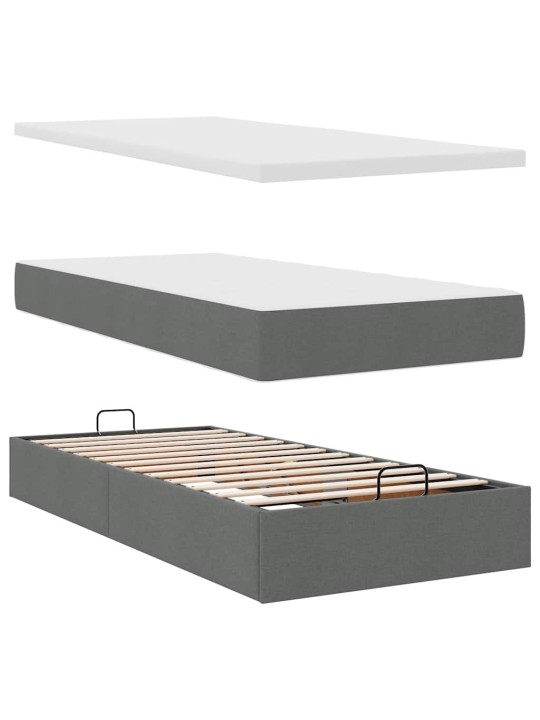 Osmaņu gultas rāmis ar matračiem tumši pelēks 180x200cm audums