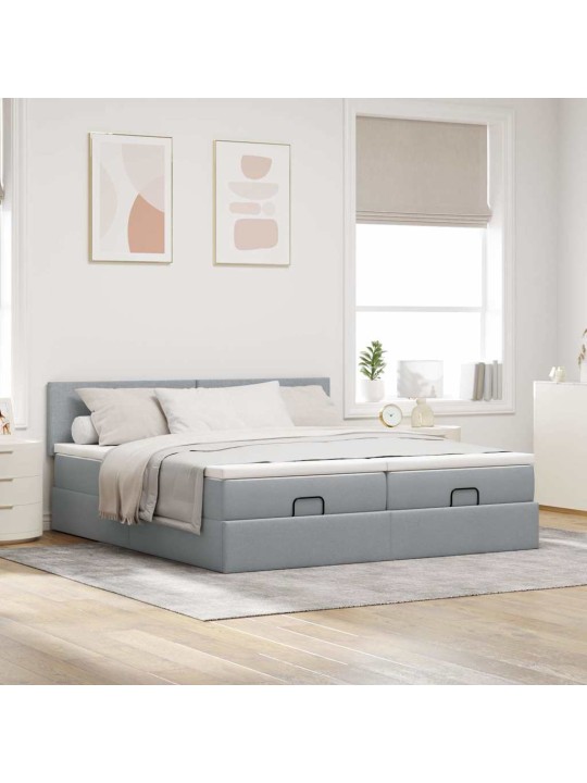 Osmaņu gultas rāmis ar matračiem gaiši pelēks 200x200cm audums