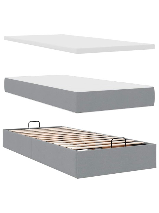 Osmaņu gultas rāmis ar matračiem gaiši pelēks 200x200cm audums