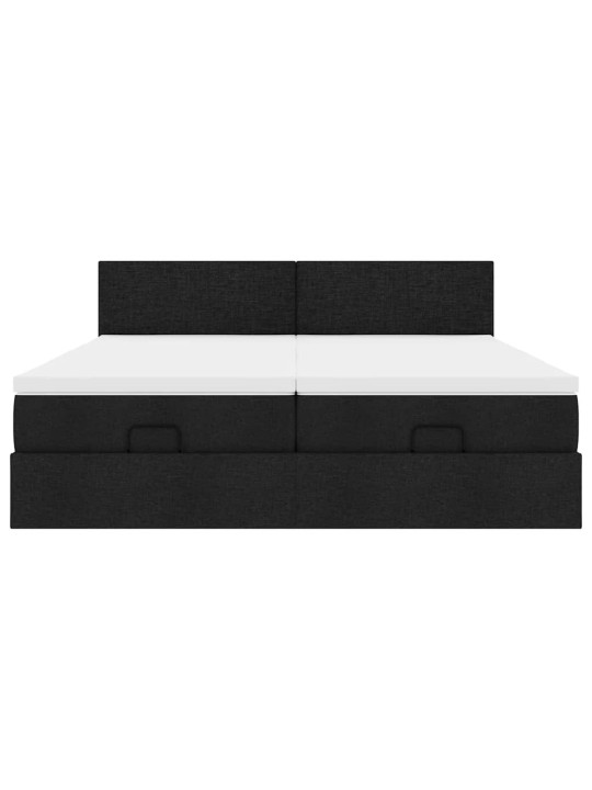 Osmaņu gultas rāmis ar matračiem melns 200x200cm audums