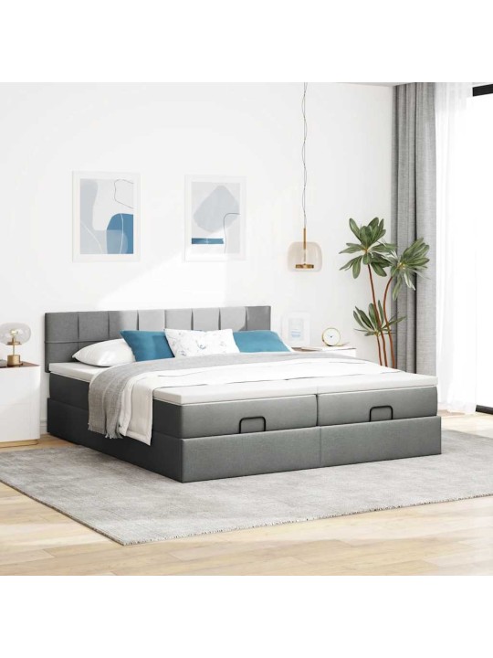 Osmaņu gultas rāmis ar matračiem tumši pelēks 180x200cm audums