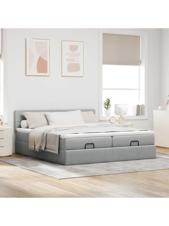 Osmaņu gultas rāmis ar matračiem gaiši pelēks 200x200cm audums