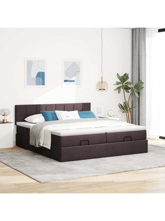 Osmaņu gultas rāmis ar matračiem tumši brūns 200x200cm audums