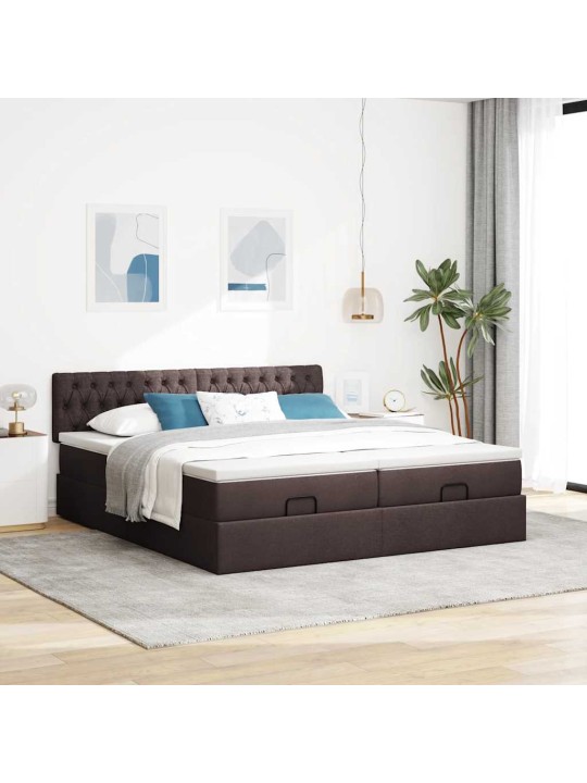 Osmaņu gultas rāmis ar matračiem tumši brūns 180x200cm audums
