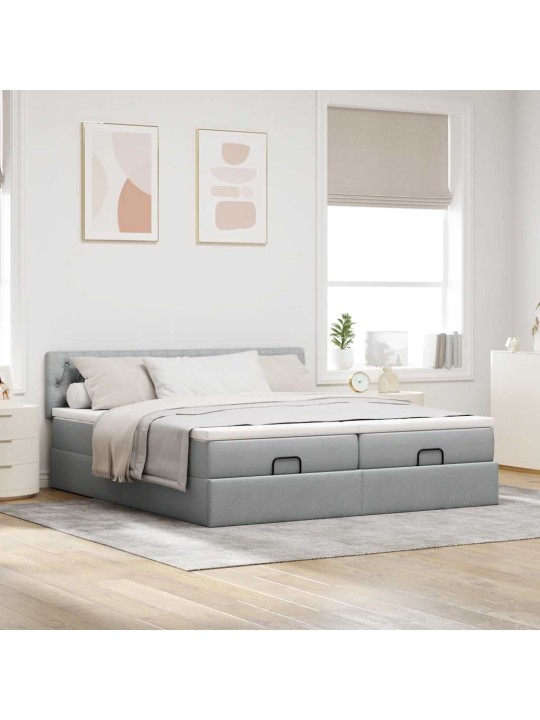 Osmaņu gultas rāmis ar matračiem gaiši pelēks 200x200cm audums