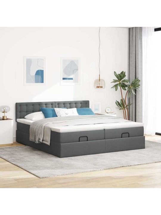 Osmaņu gultas rāmis ar matračiem tumši pelēks 180x200cm audums