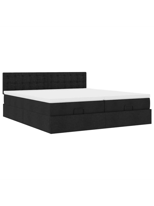 Osmaņu gultas rāmis ar matračiem melns 200x200cm audums