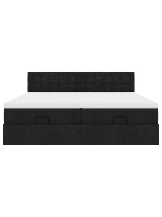Osmaņu gultas rāmis ar matračiem melns 200x200cm audums