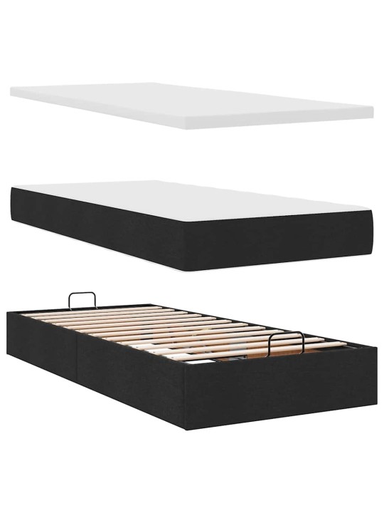 Osmaņu gultas rāmis ar matračiem melns 200x200cm audums
