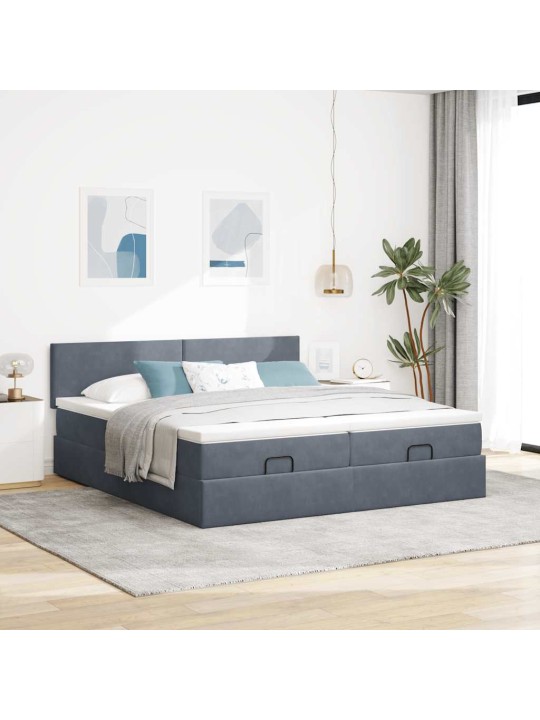 Osmaņu gultas rāmis ar matračiem tumši pelēks 160x200cm audums