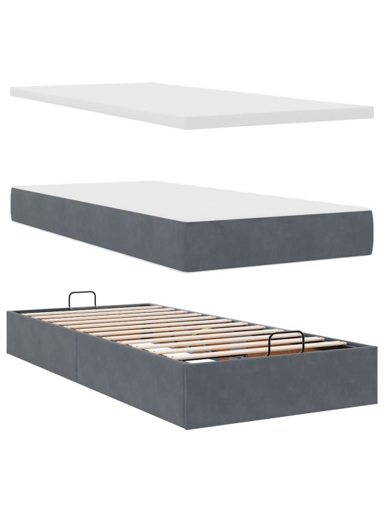 Osmaņu gultas rāmis ar matračiem tumši pelēks 180x200cm audums