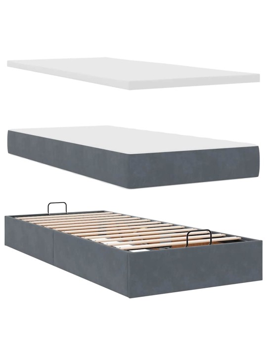 Osmaņu gultas rāmis ar matračiem tumši pelēks 160x200cm audums